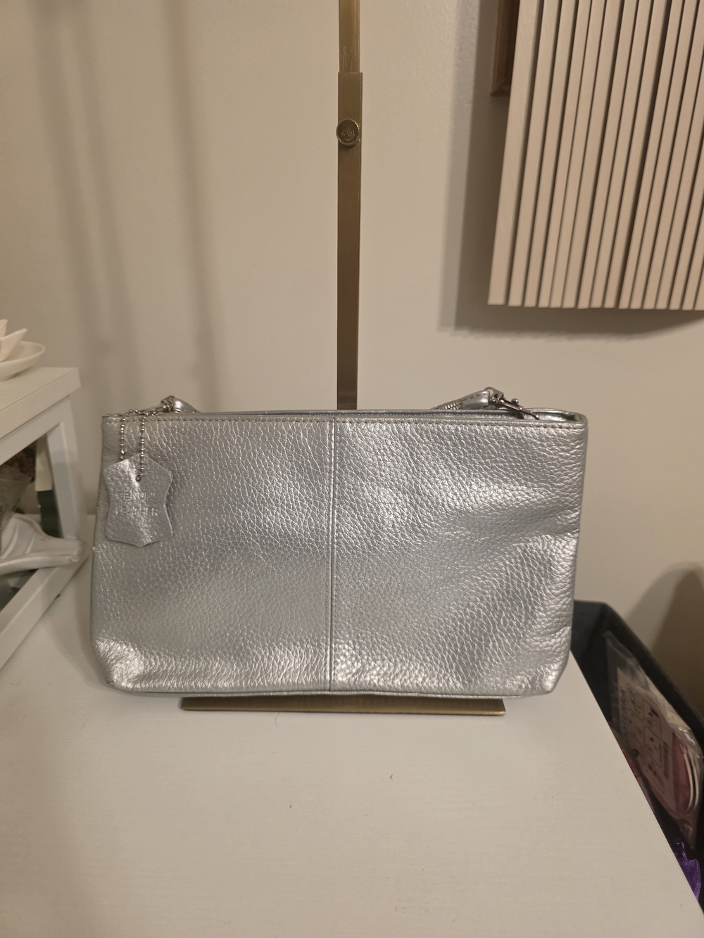 Silver Leather Crossbody Clutch - Unbranded